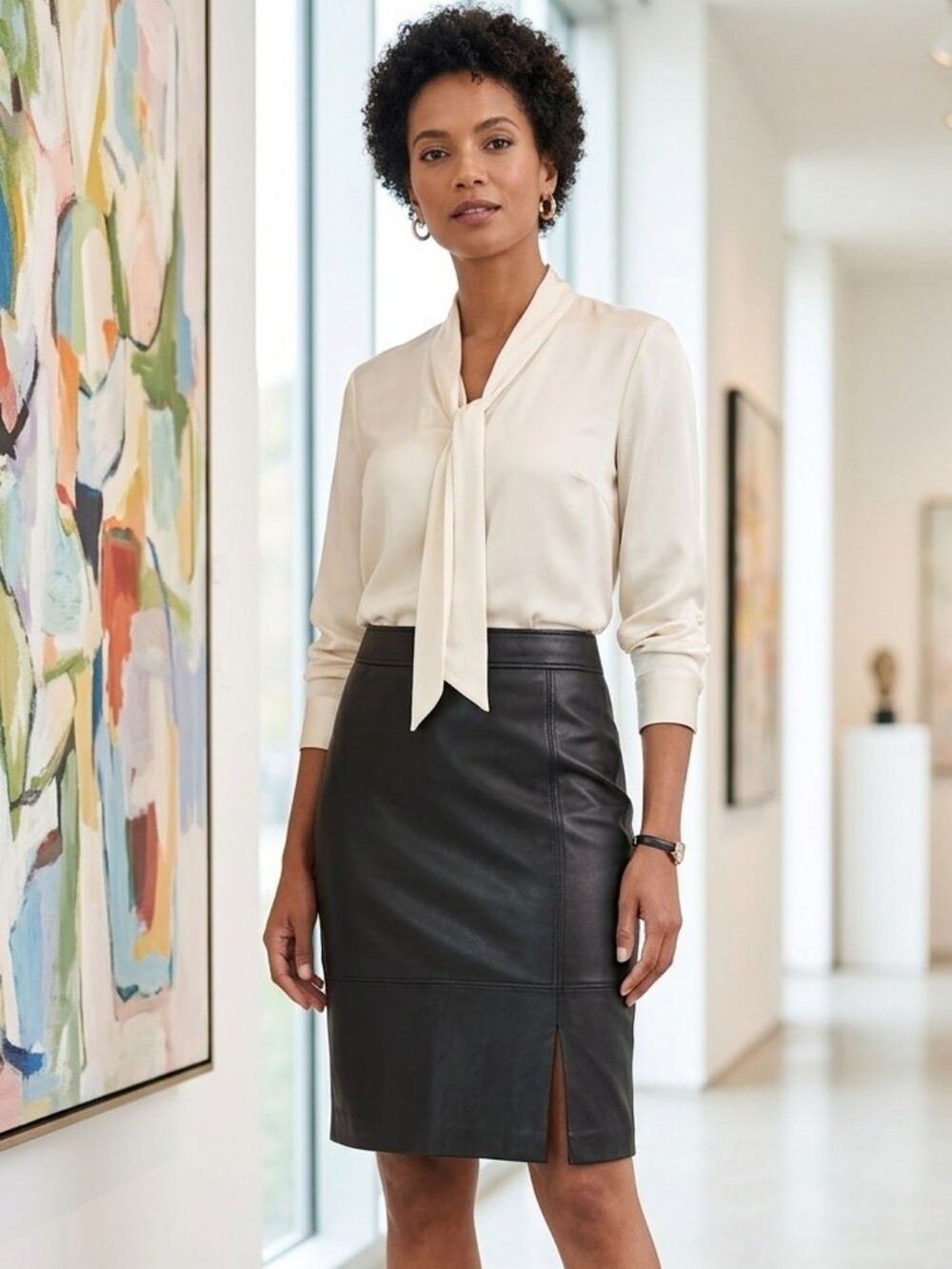 {Ann Taylor} Black Faux Leather Pencil Skirt - Women - Size 12